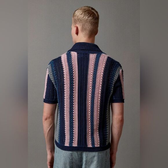 BDG Striped Button-Down Short Sleeve Polo Sweater size S - Picture 4 of 7